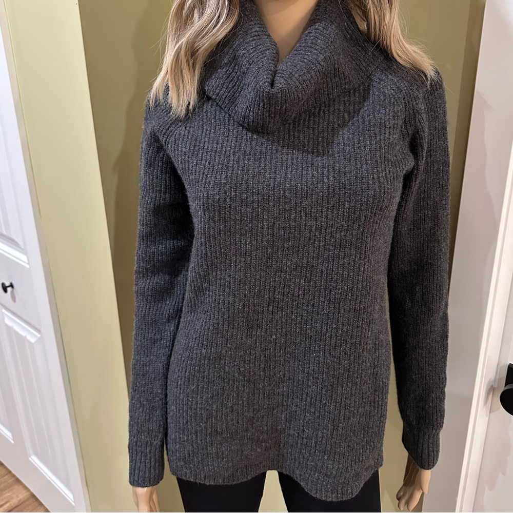 Gray Merino Wool Sweater Small Cowl Neck